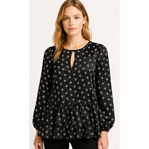 Free People Beck Women's L Black Dress Rayon Tiered Mini Tunic Keyhole Neck Boho